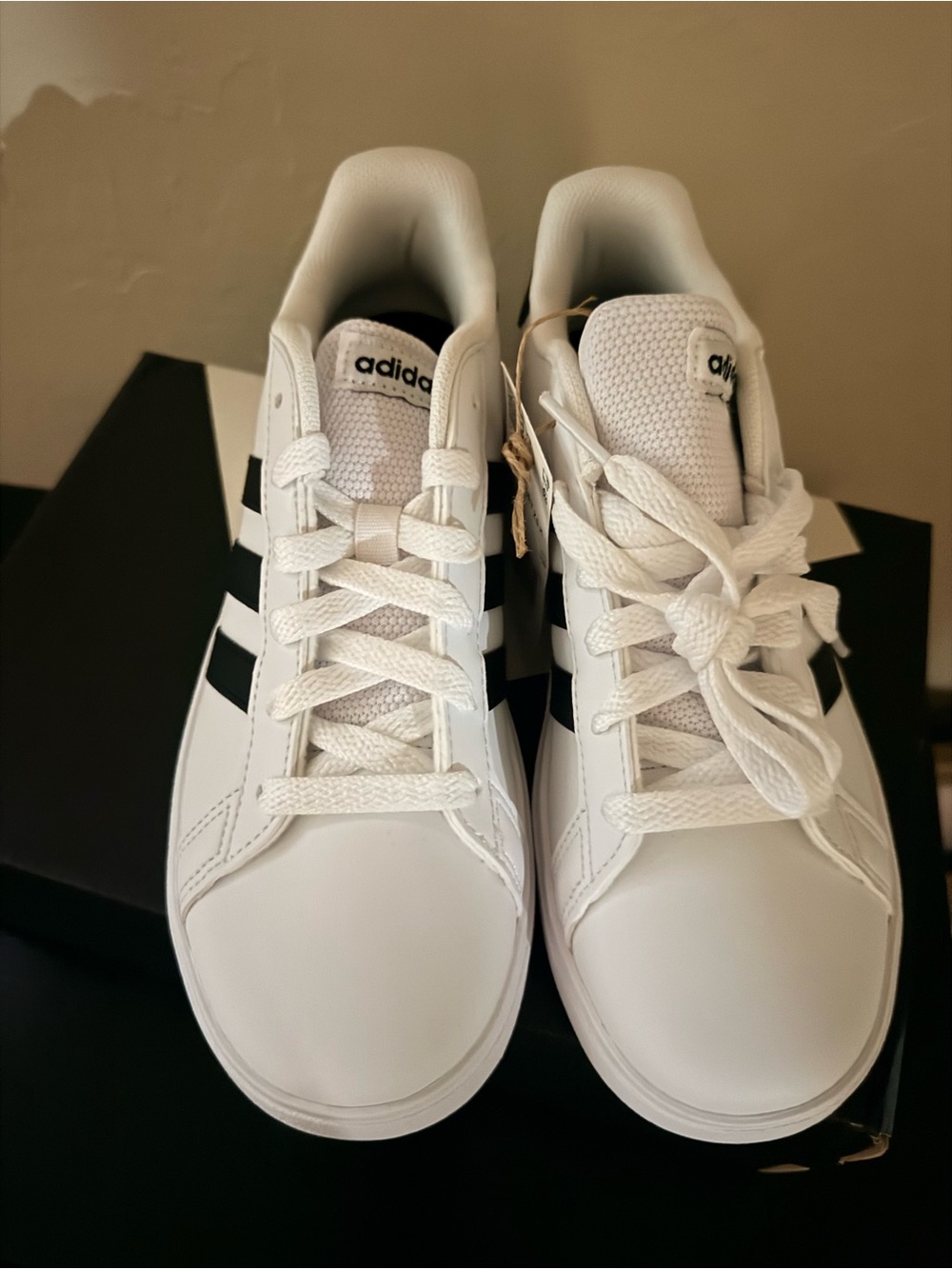 adidas Grand Court White Sneakers with Black Three Stripes